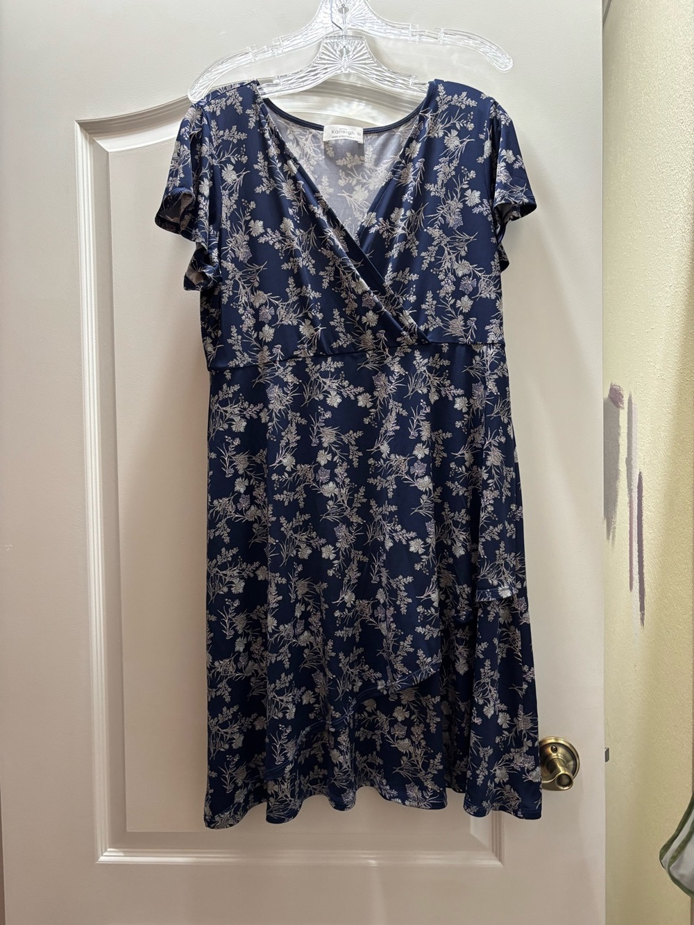 Kayleigh Navy Floral Faux-Wrap Midi Dress